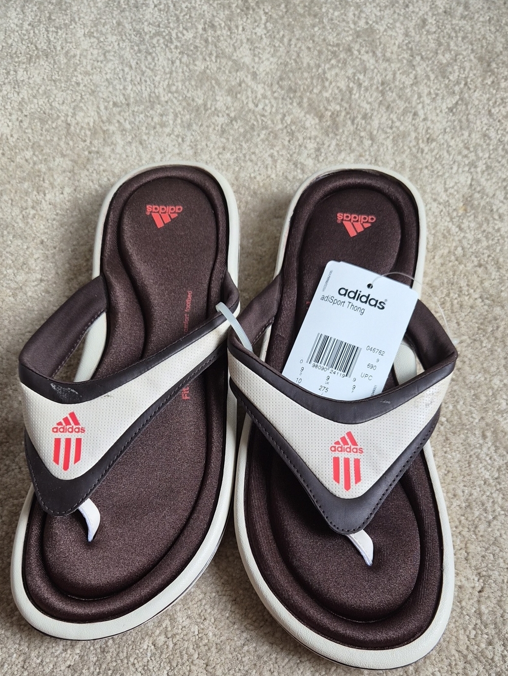 adidas Brown, Cream & Coral Girls' Sport Thong Sandals